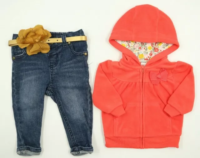 Baby Infant Girls Carters Koala Kids Pc Jeans Hoodie Belt Outfit Set Sz 3-6 Mos