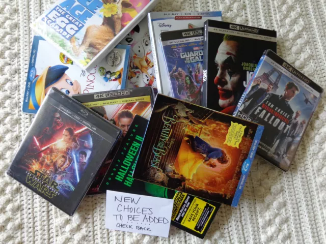 NEW ASSORTED MOVIES DC MARVEL DISNEY ACTION HORROR 4K or Blu-ray 