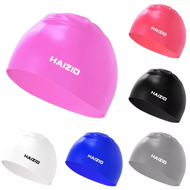 SOLID COLORED SILICONE Swim Cap for Men and Women Long Hair Protection ...