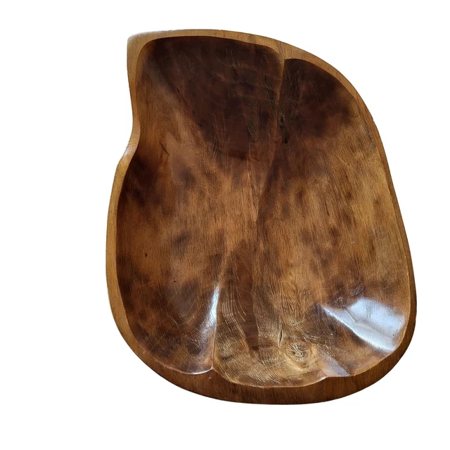 Vintage Large 15 in Hand Carved Dank Teak Wood Serving Salad Fruit Bowl Wooden