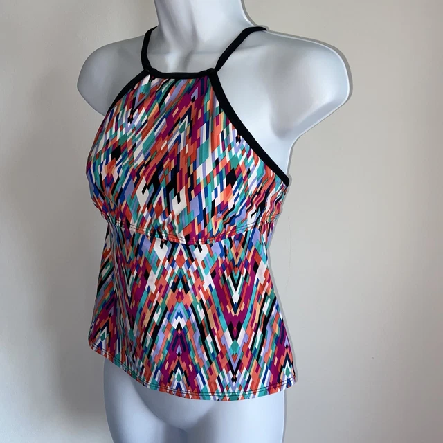 Title Nine Tankini Swim Top High Neck Halter Strappy Tie Back Size Small Multi