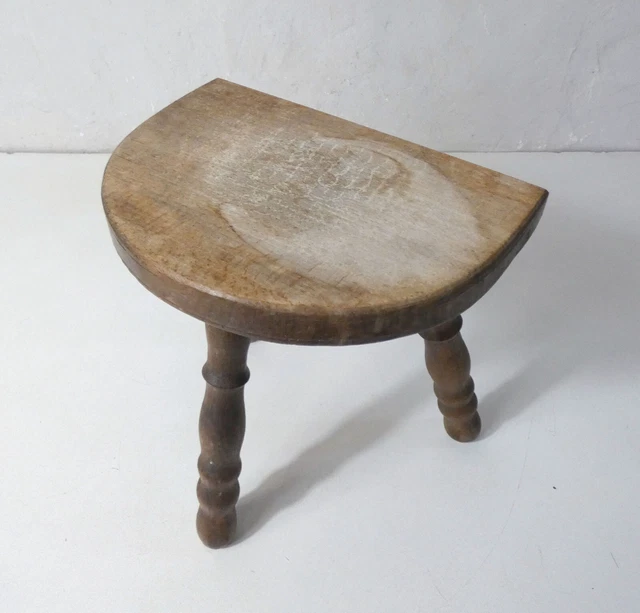 Tabouret De Ferme Ancien En Bois Blanchi - Style Vintage, Pour Plante Ou Assise