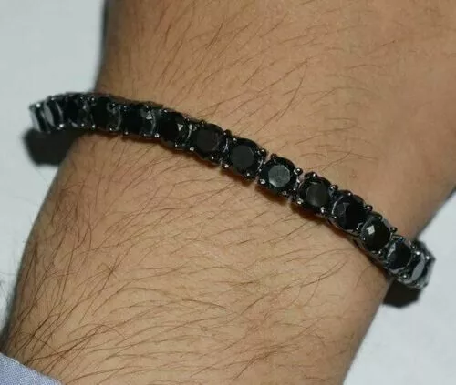 4 mm Labor erstellt schwarz Onyx Herren Tennis Armband in echtem 925 Sterlingsilber 8"