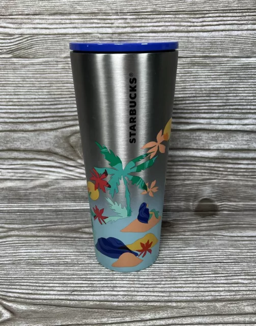 Starbucks Desert Palm Steel Travel Tumbler Beach Scene Mermaid Gradient 24oz