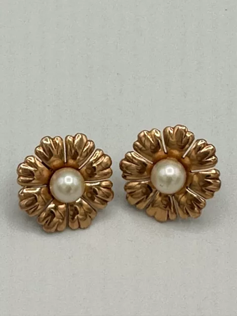 00110 Antique 14K Gold and Salt Water Pearl Earrings.