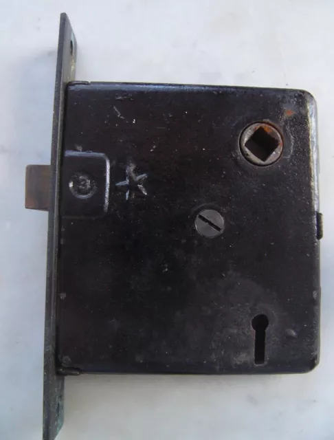 Vintage Cast Iron Interior Door Mortise Lock Hardware w/ Skeleton Keyhole