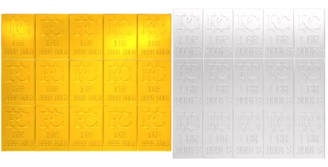 One Gram of Silver and Gold Snap Bars Breaks into 15 One GR Bars Gold Bullion