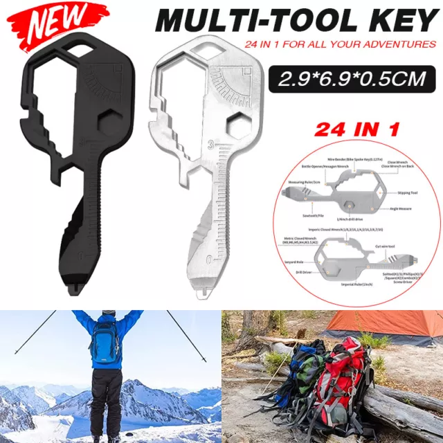 24 in 1 Multi-tool Key Shaped Pocket Keychain Bottle Opener Wrench Ruler Tools