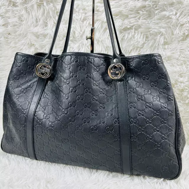 Gucci GG Ssima Tote Bag Leather Black G9213 Gucci GG Ssima Tote Bag Leather Black G9213