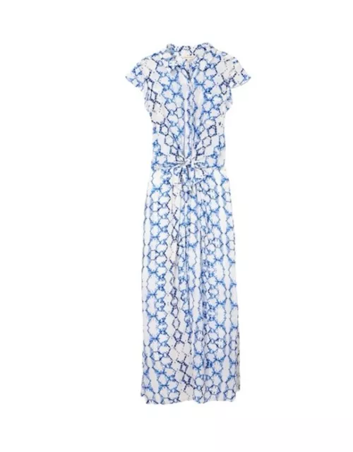 Rebecca Taylor Blue And White Tie Front Silk Maxi Dress 8