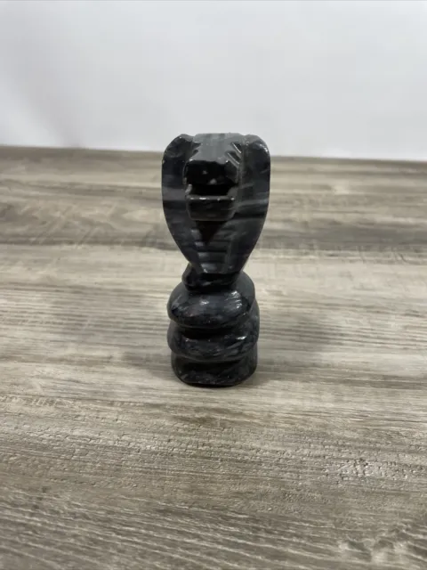 Coiled King Cobra Sculpture Statue Carved In Dark Gray Marble