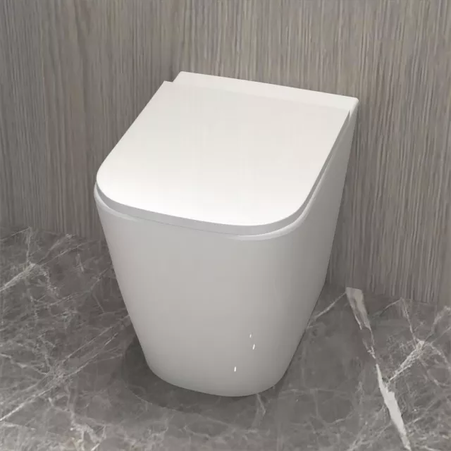 Rimless Back To Wall Square Toilet Ceramic Soft Close Seat Modern WC Bathroom