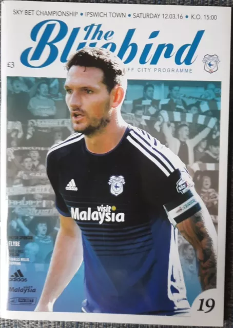 FOOTBALL PROGRAMME - CARDIFF CITY v IPSWICH TOWN ( SKY BET CHAMPIONSHIP 2016 )