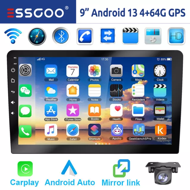 Autoradio 2 DIN 9 Pollici Carplay Android 13 4+64G RDS Bluetooth GPS WiFi FM CAM