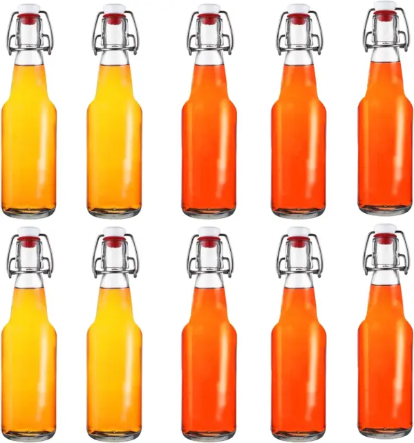 10 Pack Clear Swing Top Glass Bottles, 8.5 Oz Glass Brewing Bottles with Flip To