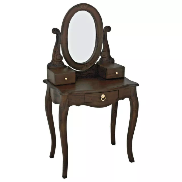 Stewart Solid Mahogany Queen Anne Dressing Table With Oval Mirror Chocolate