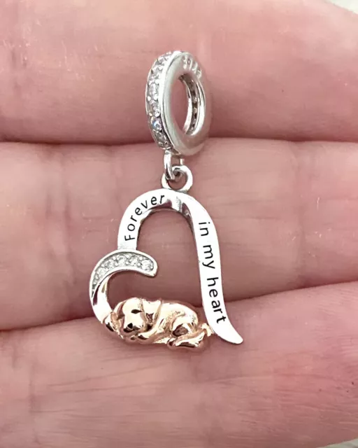 Dog Charm Forever In My Heart 925 Sterling Silver Dog Pet Loss Memorial Charm