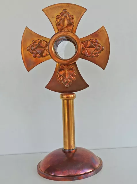 OSTENSOIR Monstrance Cuivre et Laiton Doré 40cm Croix Eglise Art Déco ca 1930