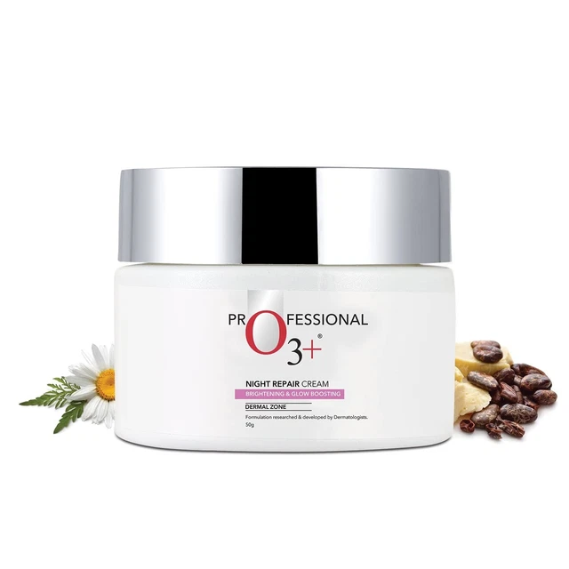 Crema profesional de reparación nocturna O3+ que ilumina y aumenta el brillo zona dérmica