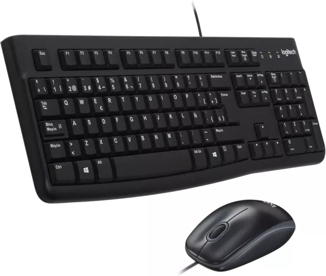 Logitech MK120 Wired QWERTY Keyboard & Mouse SPANISH Layout - Black - NEW UK