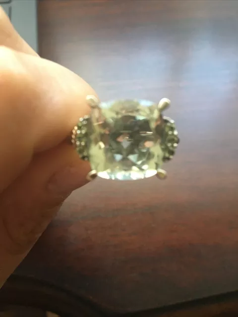 Green Amethyst with Peridot Cocktail Ring Sterling Silver 14K Gold Accents - NWT