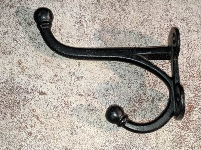 Vtg Antique Black Cast Iron Double Wall Hat Coat Purse Hook 5 1/2" Long
