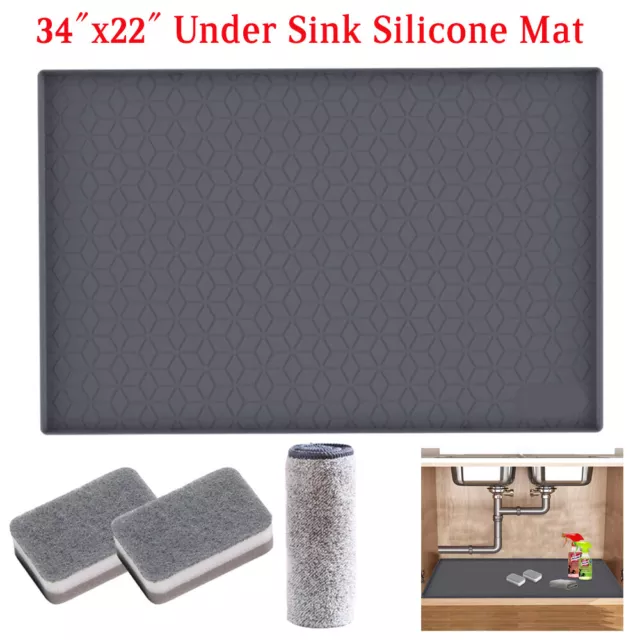 Under Sink Kitchen Silicone Cabinet Mat Drip Leaks Spills Tray Liner 34" x 22"