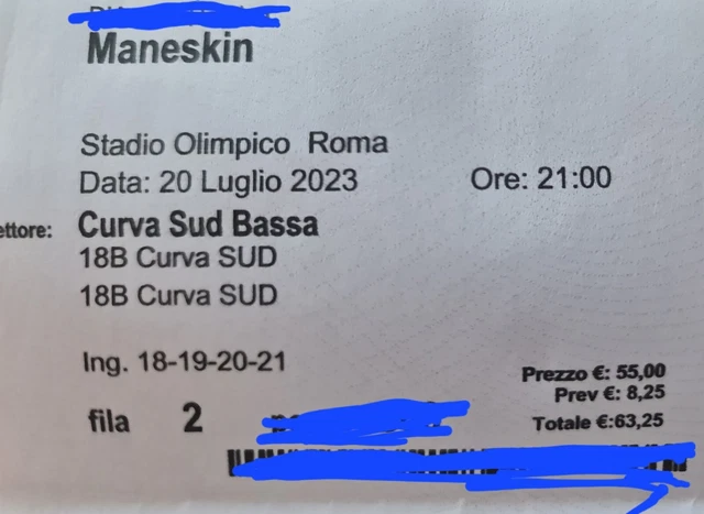 2 Biglietti concerto MANESKIN - Stadio Olimpico ROMA 20/07/23