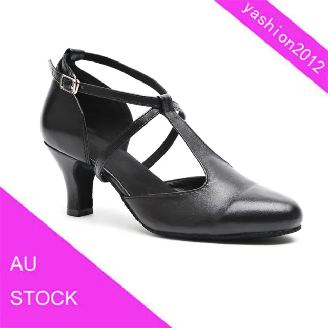 AU STOCK Women's Girls Ballroom Latin Tango Salsa Dance Shoes 7.5cm Heeled Black