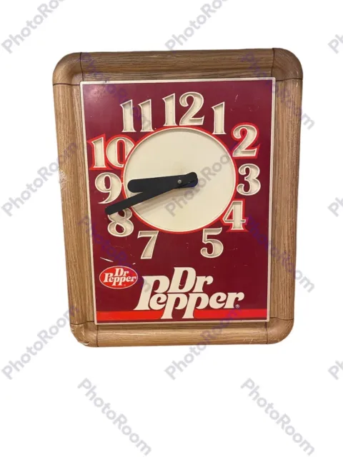 Vintage 1980s Dr Pepper Wall Clock Wood Grain Plastic