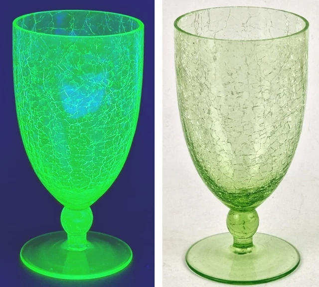 Ciotola Piede Vetro Eisglas Vetro All'Uranio Circa 1930 P906