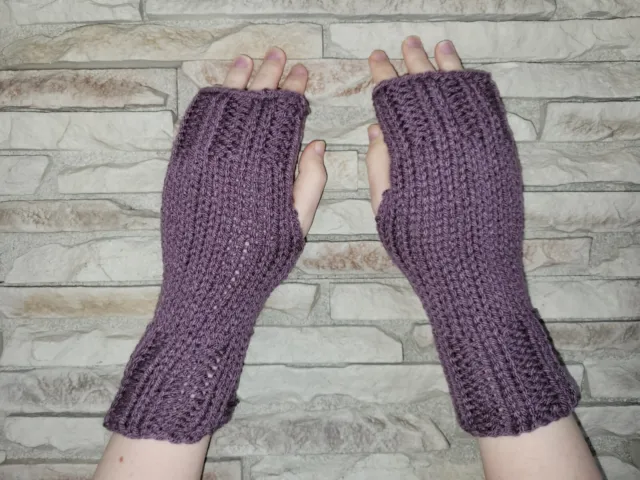Hand Knit Fingerless Gloves- Wrist Warmers-Texting Gloves-Light Purple