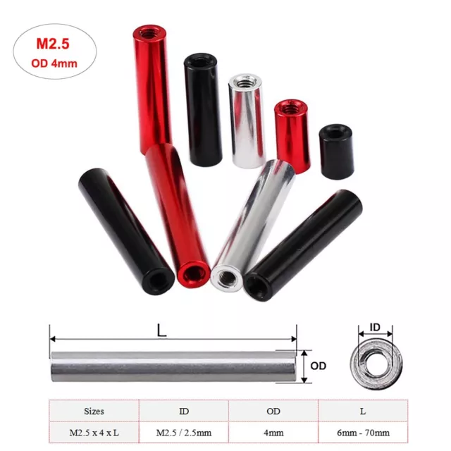 M2.5 / OD 4mm Aluminum Round Threaded Sleeve Standoff Spacers Long Nut Connector
