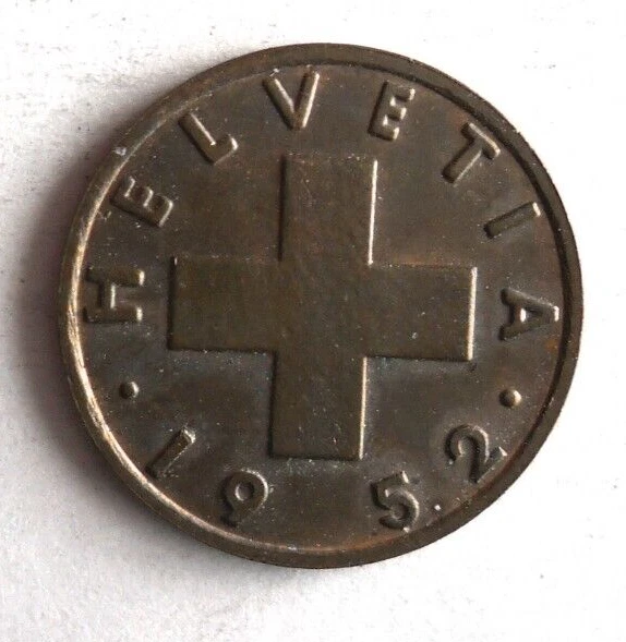 1952 SWITZERLAND RAPPEN - Excellent Coin - FREE SHIP - Bin #338