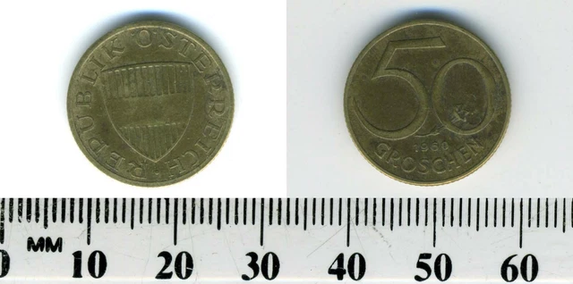 Austria 1960 - 50 Groschen Aluminum-Bronze Coin - Austrian shield - #1 9