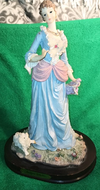 Montefiori Collection Vintage Ceramic Figurine W Puppy Elegant Woman Blue Dress