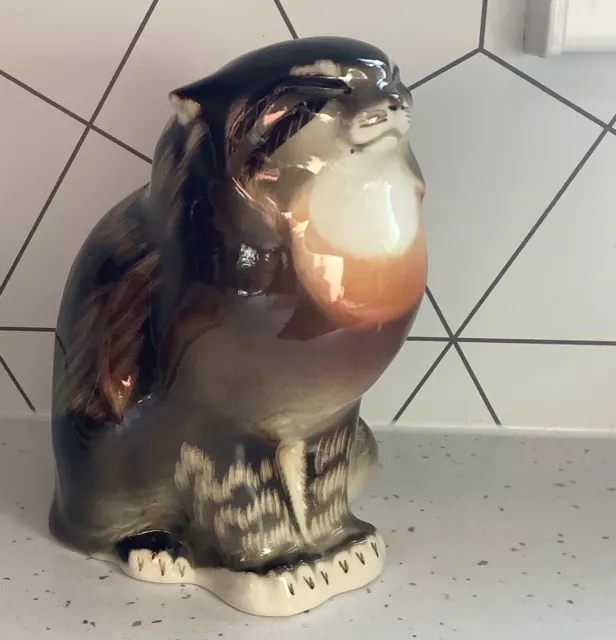 Vintage Lomonosov Imperial Russian Wildcat Porcelain Figure  6 Inch