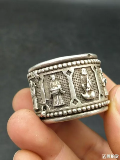 Chinese Old Tibetan Silver hand-carved Eight Immortals Ring