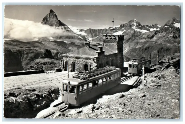 Zermatt Switzerland RPPC Photo Postcard Gornergrat-Bahn Station Matterhorn 1960