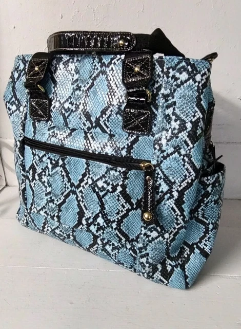 Samantha Brown Python Embossed Carry On Travel Bag Turquoise / BLACK EUC 3