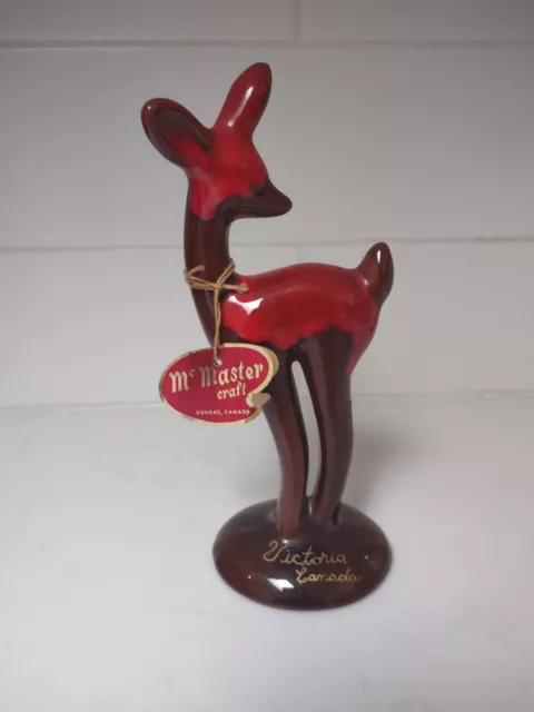 Canadian McMaster Craft Red Drip Glazed Pottery Vintage Souvenir Standing Deer