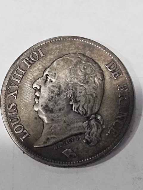 5 Francs 1824 M France Louis XVIII Rare Crown Thaler Sized Large French Coin 6L