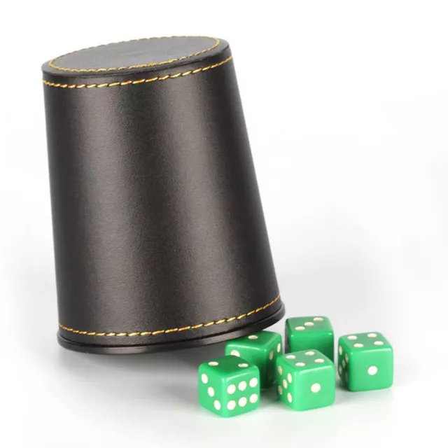 PU Leather Dice Cup Shaker With 5 6-sided Dices