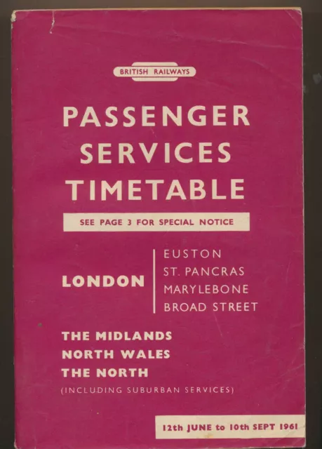 BR Midland Region Passagierfahrplan & Karte 12. Juni bis 10. September 1961