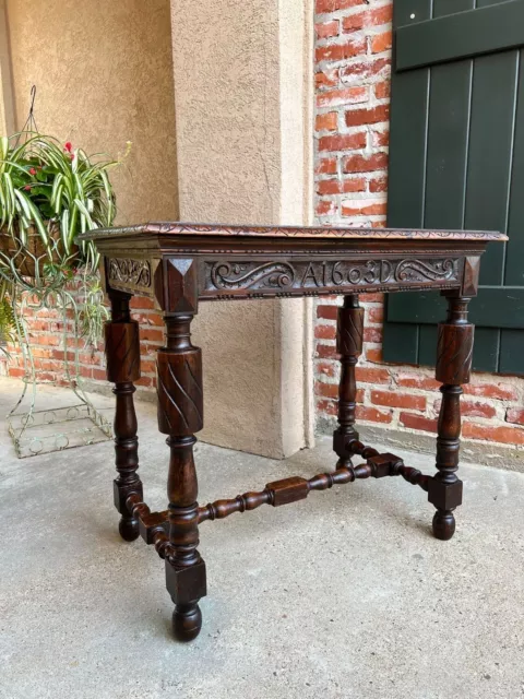 Antique English Carved Oak Hall Sofa Table British Tudor c1900