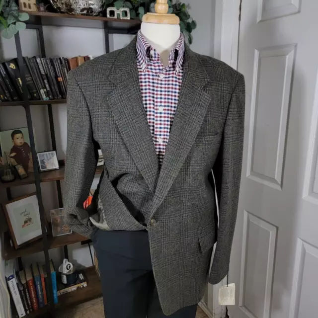 VTG Woolrich Loden Tweed Men's Sport Coat Two Button Green Blue Plaid Large Long