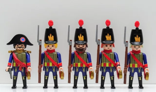 4 x HUSAR + OFFIZIER FRANZOSE Playmobil Garde Napoleon Soldaten Top Custom RAR