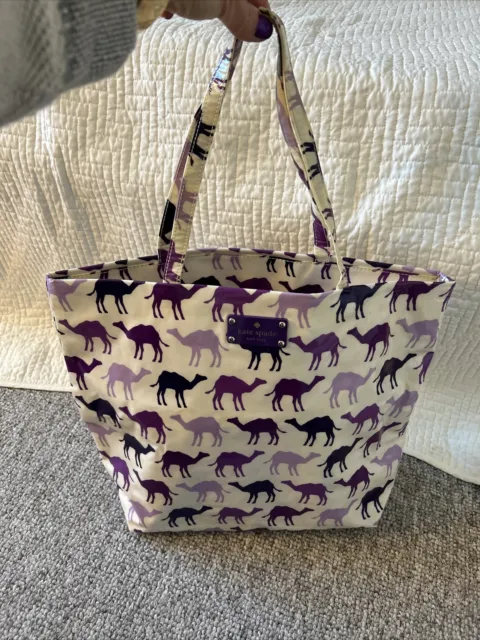 Kate Spade Camel  purple Shopper Tote Bag coated Canvas New