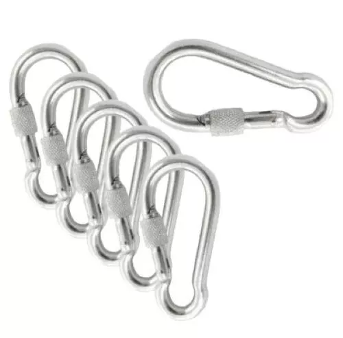 5x Edelstahlkarabiner, Edelstahlfederkarabiner mit Sicherheitsverschluss 60mm