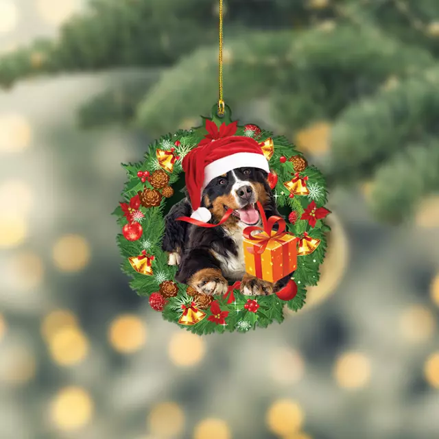 Bernese Mountain Dog Christmas Wreath Ornament, love Dog Christmas Ornament